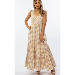 Women's Yellow Checkered Maxi Dress
